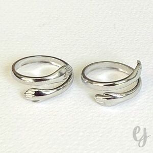 Hugging Hands Adjustable Ring Set – 2 Silver Tone Rings